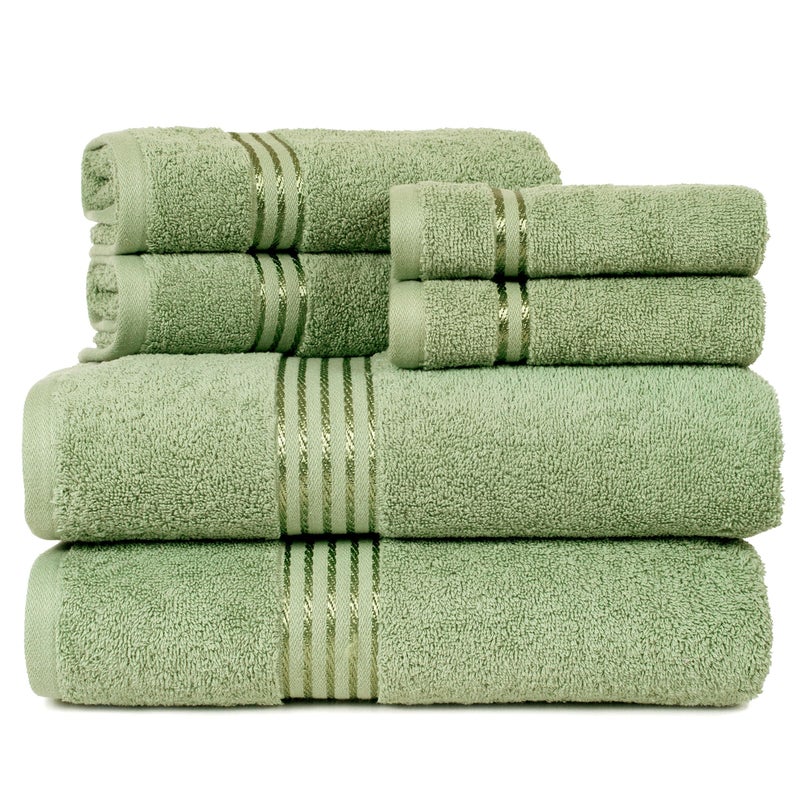 Lavish Home 6 Piece Bathroom Towels Set - 625GSM 100% Cotton Bathroom Essentials with 2 Absorbent Wash Cloths, 2 Hand Cloths, and 2 Bath Towel for Shower, Gym, Dorm and Spa (Green) - Image 1
